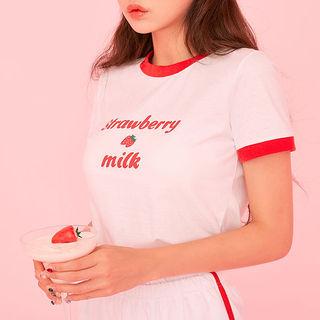 Strawberry Milk Ringer Crewneck T-shirt