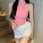 Halter-neck Plain Crop Top / Skort