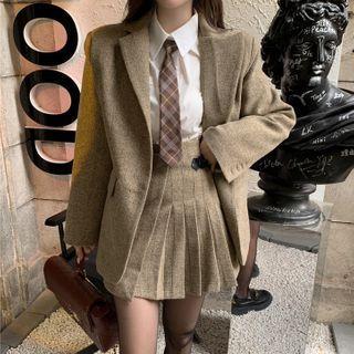 Plain Blazer / Shirt / Tie / Pleated Mini Skirt / Set