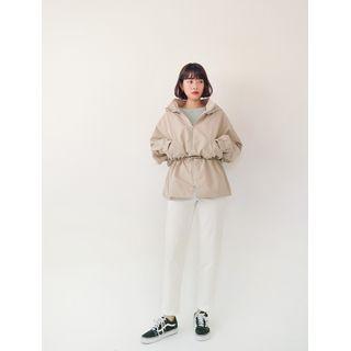 Plus Size Hooded Drawstring-waist Jacket