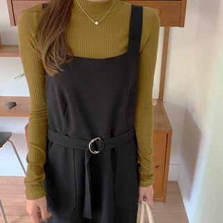 Mock-neck Slim-fit Top Khaki - One Size