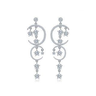 Fashion Simple Star Moon Tassel Earrings With Cubic Zirconia Silver - One Size