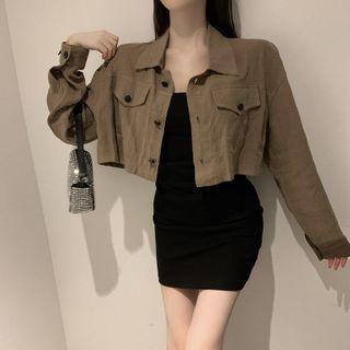 Cropped Shirt Jacket / Spaghetti-strap Mini Pencil Dress
