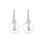 Sterling Silver Fashion Elegant Geometric White Ceramic Earrings With Cubic Zircon Silver - One Size