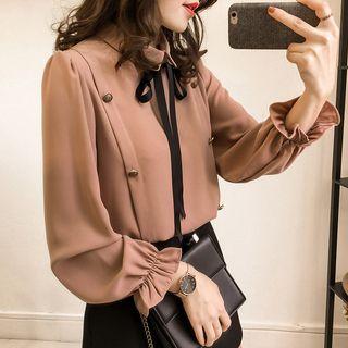 Long-sleeve Bow Accent Blouse