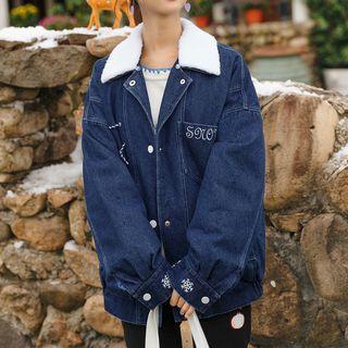 Embroidered Lace-up Detail Denim Jacket