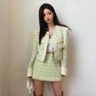 Contrast-cuff Flap Tweed Jacket