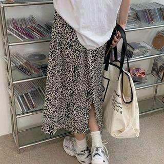 Leopard Print Slited Midi Skirt Leopard - One Size