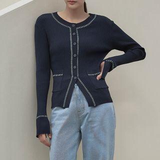 Stitched Rib-knit Cardigan