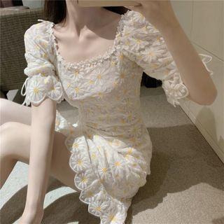 Flower-embroidered Mini Sundress