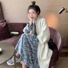 Long-sleeve Flower Print Midi A-line Dress (various Designs)