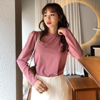 Crew-neck Puff-shoulder Top