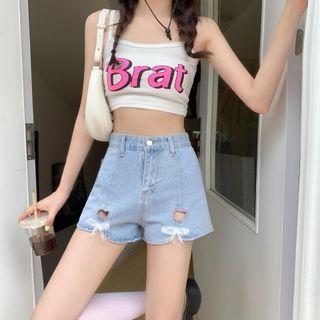 High Waist Cut Out Denim Shorts
