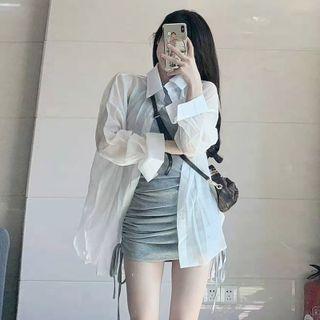 Drawstring Bodycon Dress + Plain Shirt