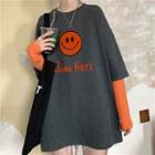 Mock Two-piece Smiley Face Print T-shirt