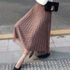 Dotted Mesh Panel Midi A-line Accordion Pleated Skirt