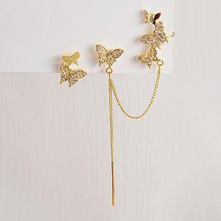 Asymmetrical Rhinestone Butterfly Stud Earring 1 Pair - E2046-2 - Gold - One Size