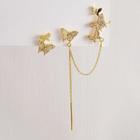 Asymmetrical Rhinestone Butterfly Stud Earring 1 Pair - E2046-2 - Gold - One Size