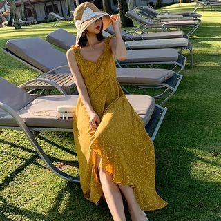 Dotted Ruffle Hem Maxi Sundress