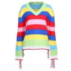 Fringed Color Block Sweater Multicolor - One Size