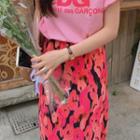 Floral Midi Skirt Pink Flower - Black - One Size