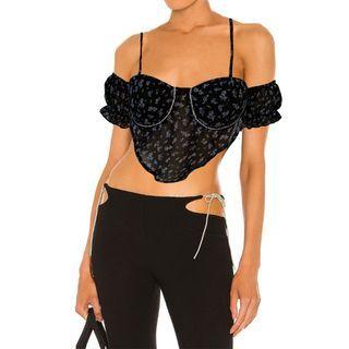 Cold-shoulder Floral Print Crop Top