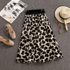Heart Print Midi A-line Skirt Black - One Size