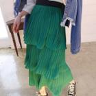 Accordion-pleat Tiered Long Skirt