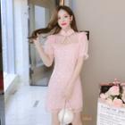 Short-sleeve Cutout Embroidered Mini Qipao