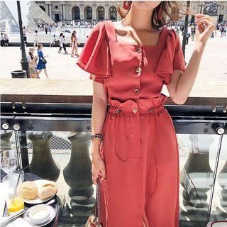 Set: Square Neck Short Sleeve Top + Midi Skirt