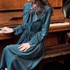 Collared Long-sleeve Corduroy A-line Dress