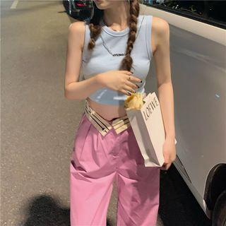 Plain Cropped Tank Top With Chain