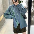 Metallic Long-sleeve Loose-fit Shirt As Figure - One Size