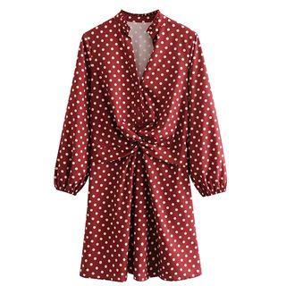 Polka Dot Twisted A-line Shirtdress
