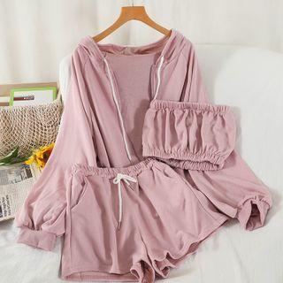Set: Zip Up Hoodie + Sweatshorts + Tube Top