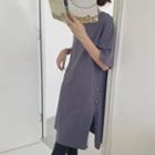 Elbow-sleeve Button-accent T-shirt Dress