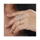 Set: Layered Rhinestone Open Bangle + Open Ring Set Of 2 - Ring & Bracelet - White - One Size