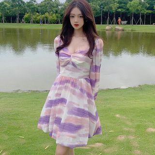 Tie-dye Print Cutout-back Mini A-line Dress