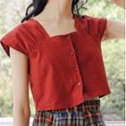 Square Collar Button Cropped Top
