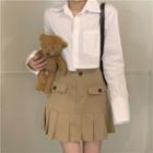 Pocket Detail Crop Shirt / Mini Pleated Skirt