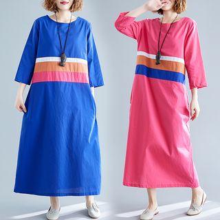 Color Block Round-neck Long-sleeve Dress