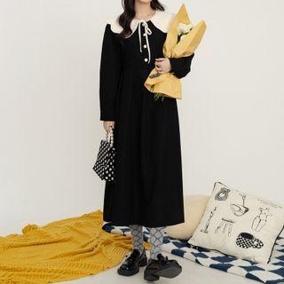 Long-sleeve Tie-neck A-line Dress (various Designs)
