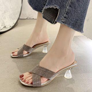 Glitter Cross Strap Kitten Heel Sandals
