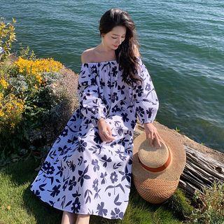 Long-sleeve Cold Shoulder Floral Maxi Dress