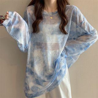 Mesh Long-sleeve Tie-dye T-shirt