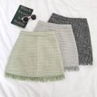 Plaid Fringed-trim A-line Skirt