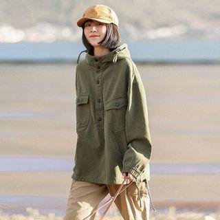 Plain Hooded Half-button Top