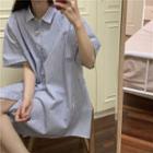 Striped Short-sleeve Long Shirt Stripe - One Size