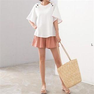 Flutter-sleeve Buttoned-detail Top