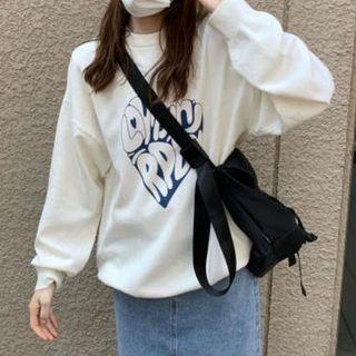 Print Sweatshirt / Denim Midi A-line Skirt
